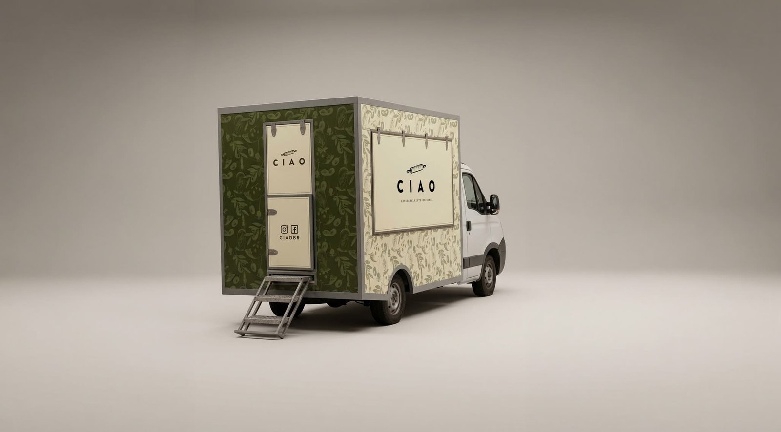 Food truck da CIAO com a estampa verde e o logotipo da marca